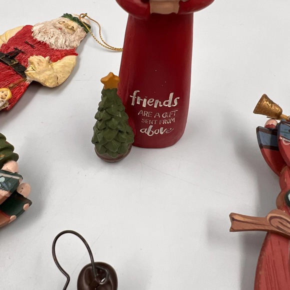 Vintage Lot 7 Christmas Decor Tree Ornaments Wooden Resin Angels Primitive - Picture 3 of 9